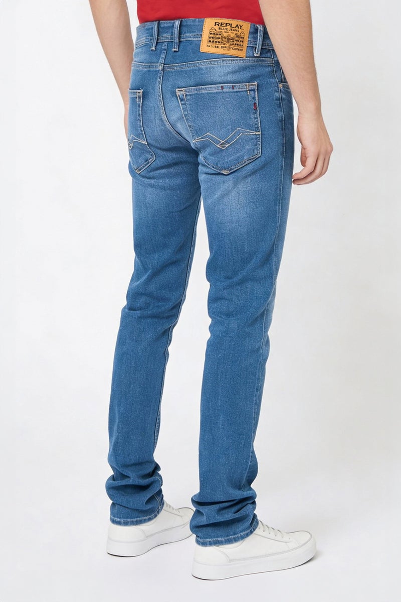 Replay Men Straight Fit Washed Stretchable Jeans, Blue - Image 4