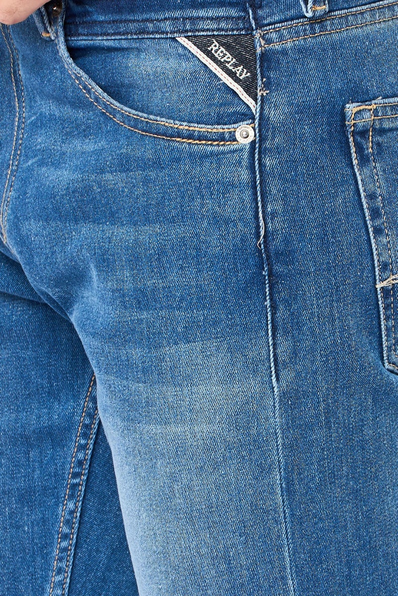 Replay Men Straight Fit Washed Stretchable Jeans, Blue - Image 5