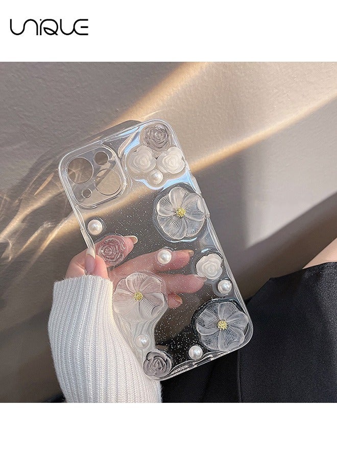 Unique Compatible with iPhone 15 Clear Case 3D Aesthetic Rose Floral  Shiny Girly Phone Case for Women Girls Soft TPU Cover,Clear - Image 2