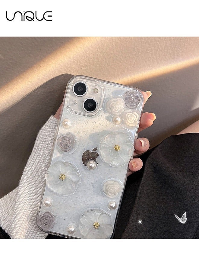 Unique Compatible with iPhone 15 Clear Case 3D Aesthetic Rose Floral  Shiny Girly Phone Case for Women Girls Soft TPU Cover,Clear - Image 3