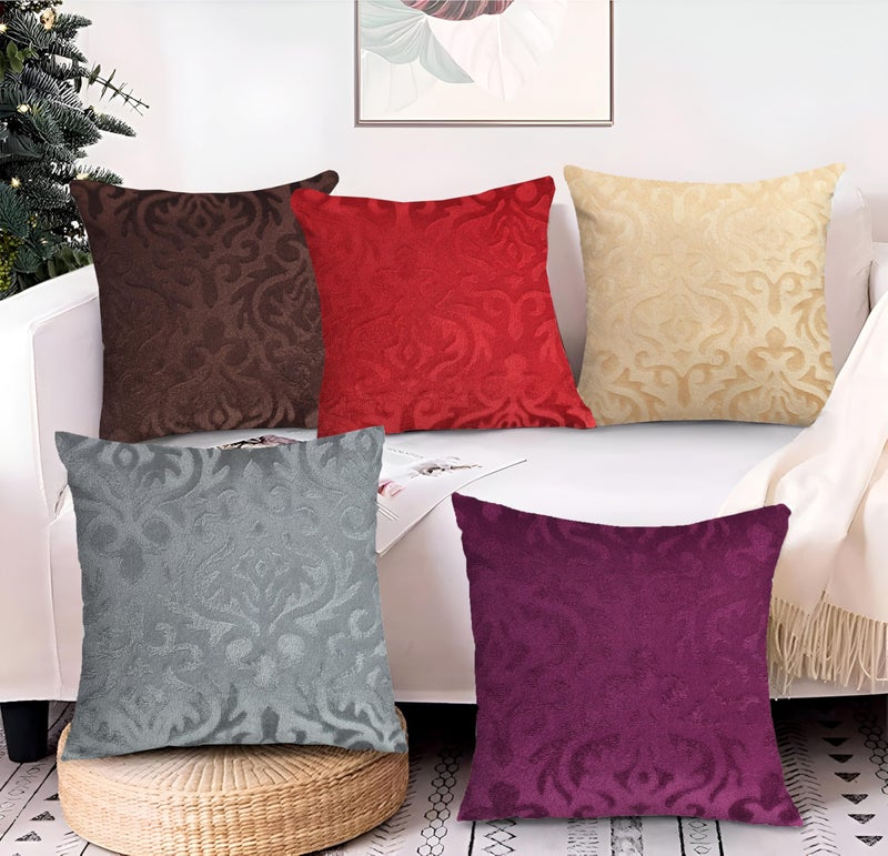STARNSTYLE Velvet Decorative Cushion Cover 16x16 Inch - Set of 5, Soft Solid Damask Square Throw Pillow Covers for Sofa, Living Room or Home Decor - 40x40 cm - Image 5