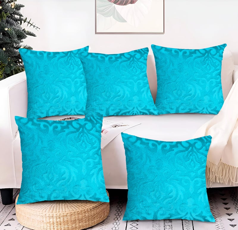 STARNSTYLE Velvet Decorative Cushion Cover 16x16 Inch - Set of 5, Soft Solid Damask Square Throw Pillow Covers for Sofa, Living Room or Home Decor - 40x40 cm - Image 1