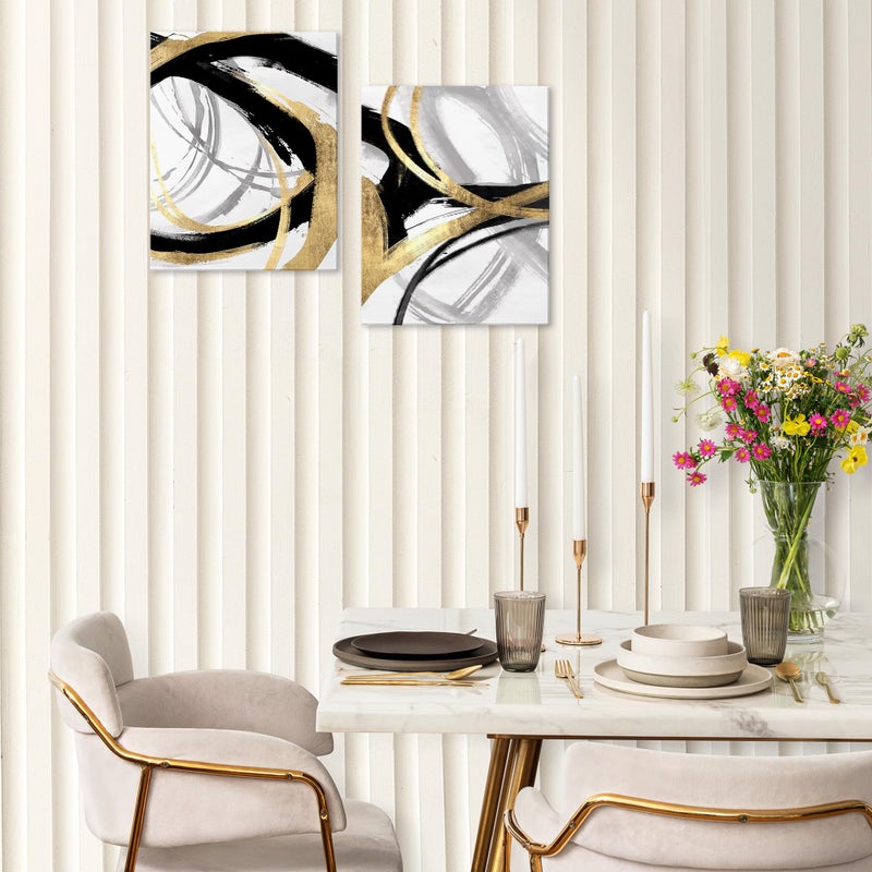 BearCake Abstract Black and Gold Wall Art Set of 2 11x14 Inches Framed- Modern Black Gold and White Wall Decor Poster for Bedroom Living Room, Oil Painting Abstract Pictures for Home Office Decor - Image 4