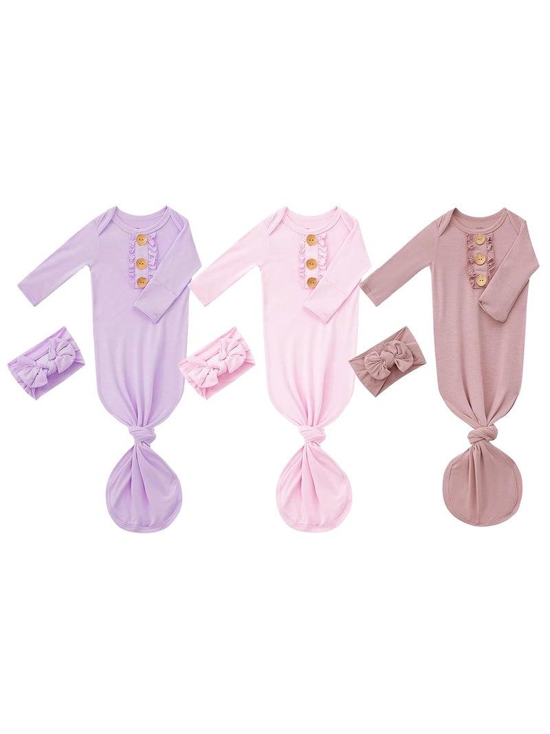 Bow Dream 3 Baby Girls' Nightgowns Newborn gowns Sleepers infant Pajamas Gifts 0-3 Months - Image 1
