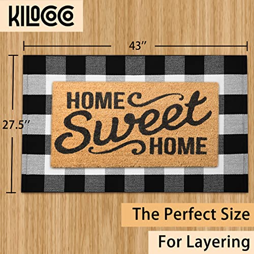 KILOCOCO Buffalo Plaid Checkered Rug - Door Mat Outdoor, Black and White Outdoor, Cotton Washable Front Door Rug Layered Doormats for Front Porch/Farmhouse/Entryway, 27.5x43 Inches - Image 3