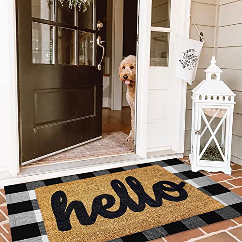 KILOCOCO Buffalo Plaid Checkered Rug - Door Mat Outdoor, Black and White Outdoor, Cotton Washable Front Door Rug Layered Doormats for Front Porch/Farmhouse/Entryway, 27.5x43 Inches - Image 2