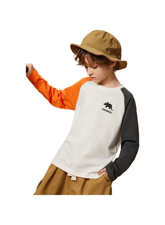 Ask Junior Boys' Long-Sleeve T-Shirt, Spring Children'S Printed Contrast Color Running Undershirt, White, Size 170 - Image 3