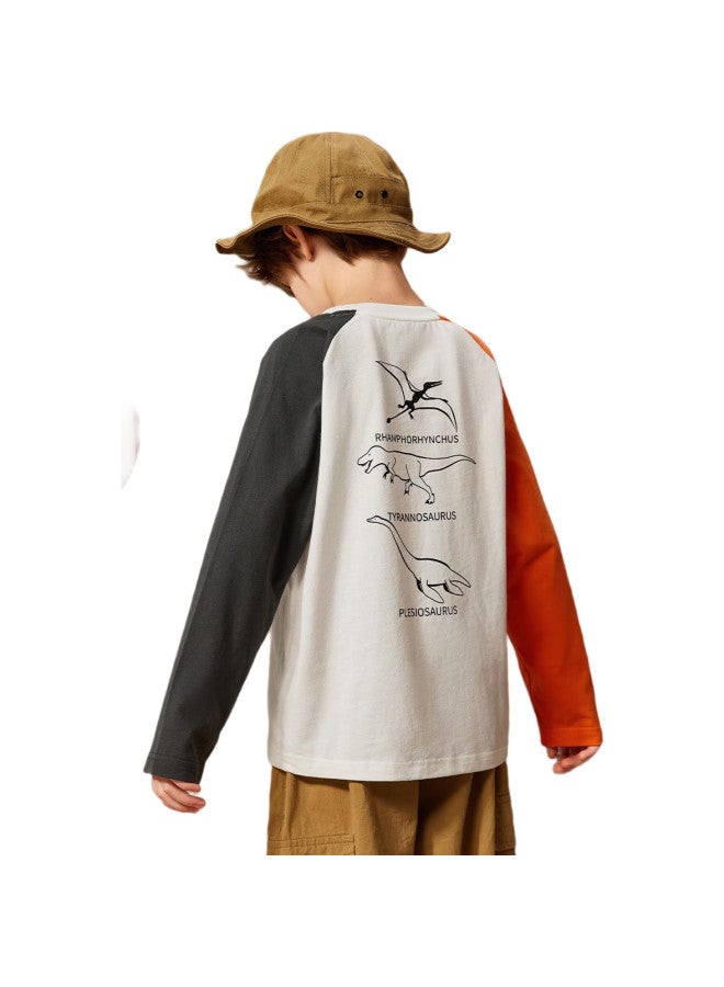 Ask Junior Boys' Long-Sleeve T-Shirt, Spring Children'S Printed Contrast Color Running Undershirt, White, Size 170 - Image 1