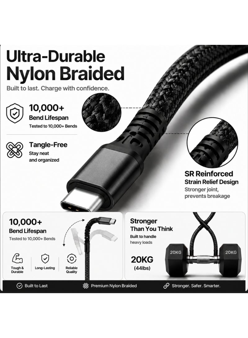 Black 1M 3-in-1 Multi Charging Cable, Nylon Braided Universal USB to Type-C/Micro/Lightning Cord for iPhone, Samsung, Android - Image 3