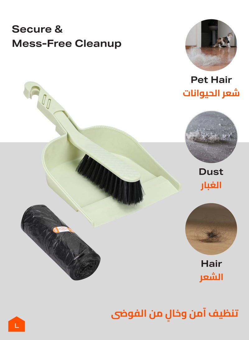 LAWAZIM Dustpan and Brush Set with One Scraper and Trash Bag -Green- Heavy-Duty Cleaning Kit with Ergonomic Handle for Multi-Purpose Sweeping and Scraping - for Home, Office, Kitchen, and Outdoor Use - Image 4