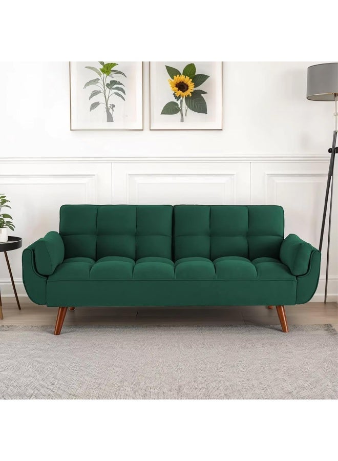 Ripple FURNITURE UAE Homes Modern Convertible Sofa Bed, Tufted Fabric, Wooden Legs (Green) - Image 1
