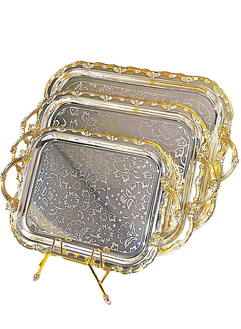 لوكشري طقم 3 صواني تقديم استانلس استيل عالي الجودة  فاخر فضي ,ذهبي - Image 2