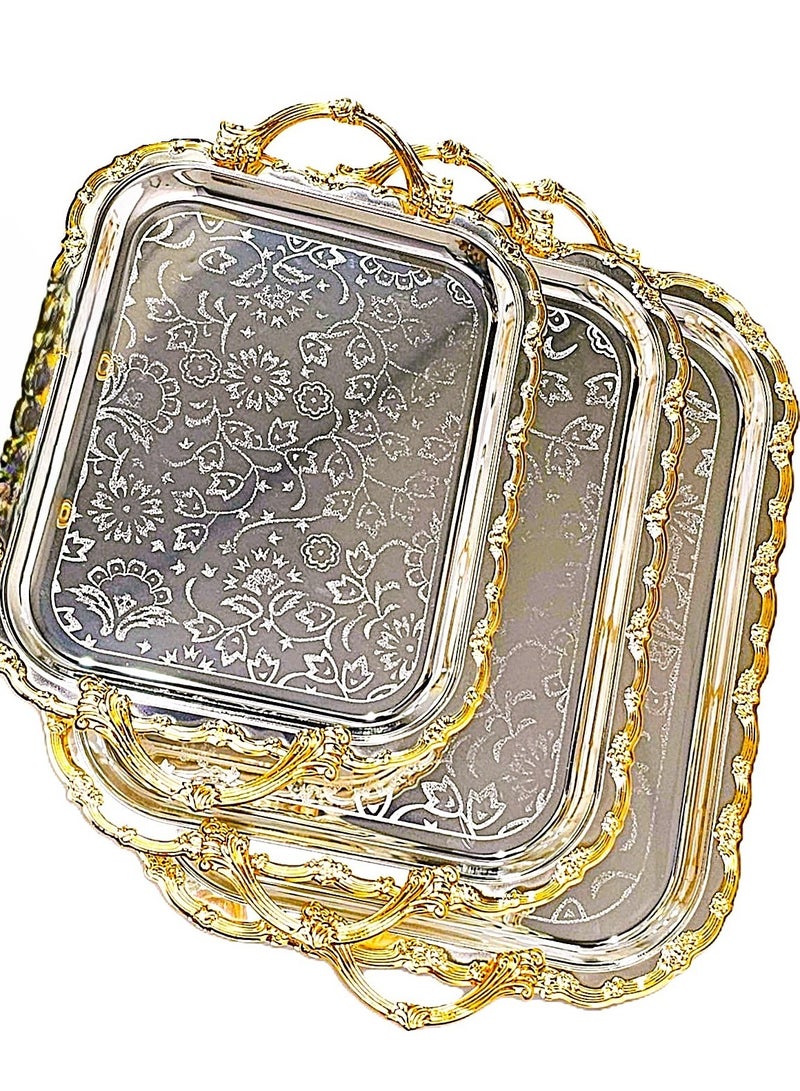 لوكشري طقم 3 صواني تقديم استانلس استيل عالي الجودة  فاخر فضي ,ذهبي - Image 1