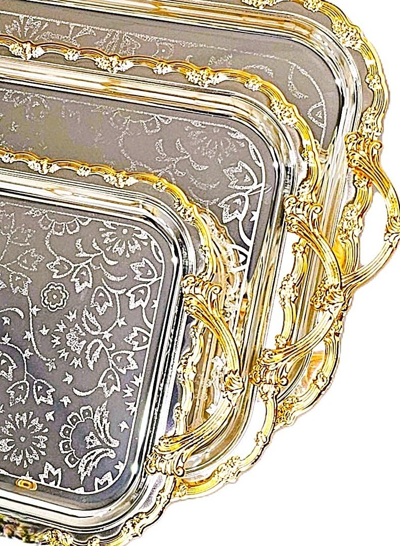 لوكشري طقم 3 صواني تقديم استانلس استيل عالي الجودة  فاخر فضي ,ذهبي - Image 3