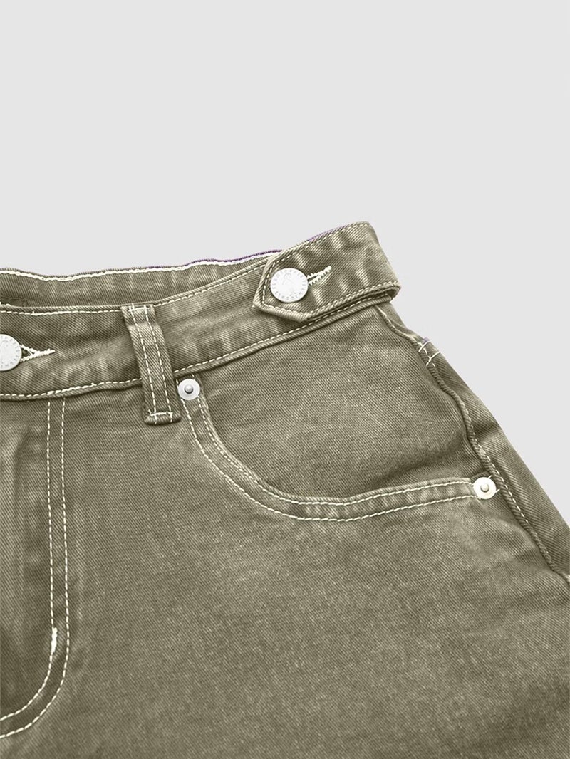 Flamingals Wide Leg Jeans for Women Mid Waist Baggy Stitch Decor Denim Washed Pants Without Belt Green XL - Image 5
