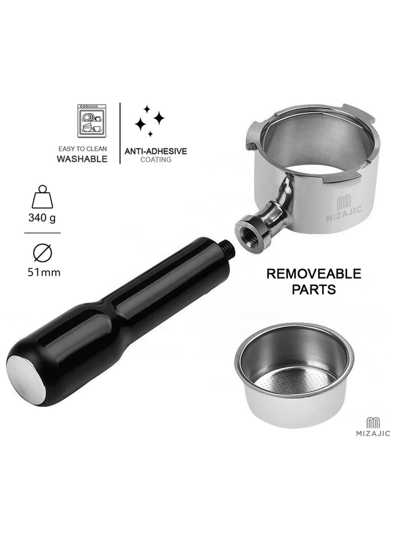 مزاجك فلتر القهوة بدون قاع 51 ملم لماكينات القهوة DeLonghi La Specialista EC9335.M، فلتر القهوة العاري مع سلة فلتر من الفولاذ المقاوم للصدأ ومقبض ABS - Image 4