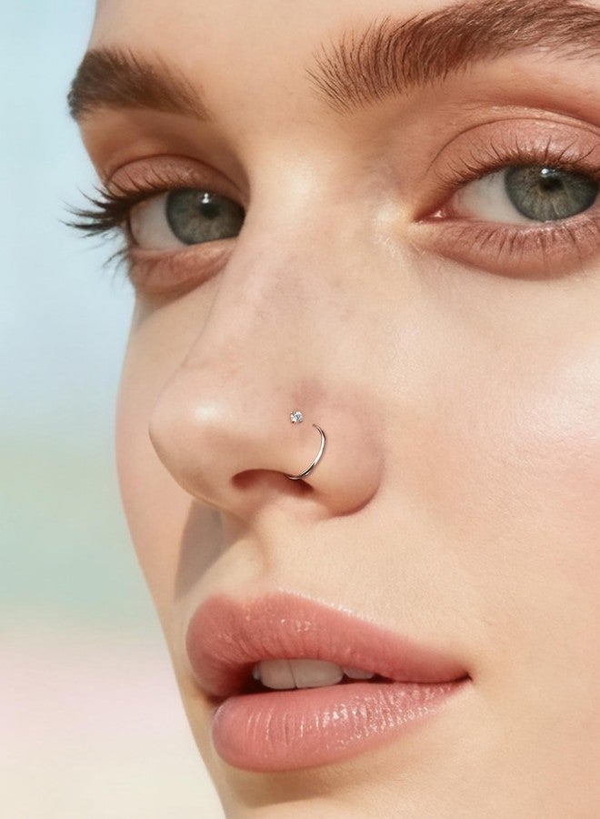 Hoeudjo Hinged Nose Rings Hoop Surgical Steel Cubic Zirconia Nose Studs Kit for Women Men Tiny Nose Stud L Shaped Nostril Rings Piercing Jewelry 20 Gauge 10 Pieces - Image 5