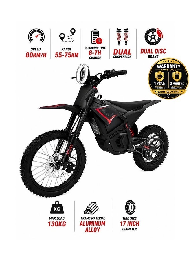 CRONY-08 3500W Electric Dirt Bike with 60V 32AH Battery, 3-Speed Modes - Image 1