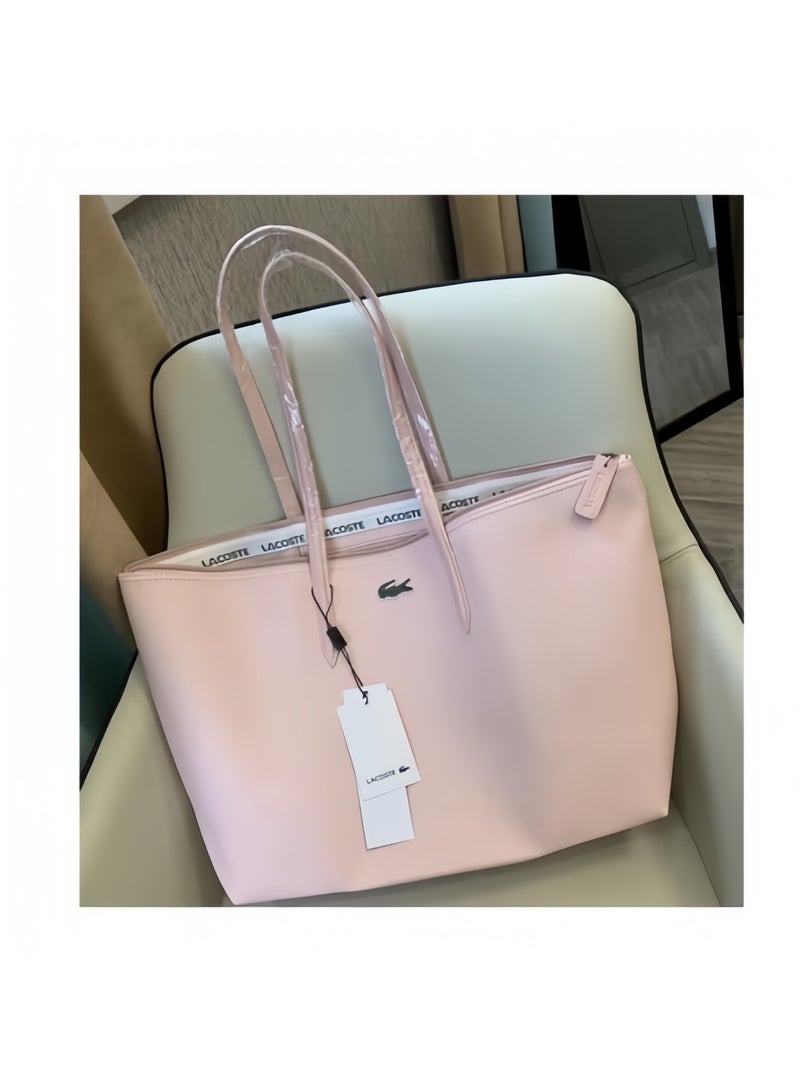 لاكوست أزياء لاكوست النسائية مفهوم متعدد الاستعابات كبيرة حقيبة حقيبة حقيبة حقيبة كتف كبيرة الحجم الوردي - Image 2