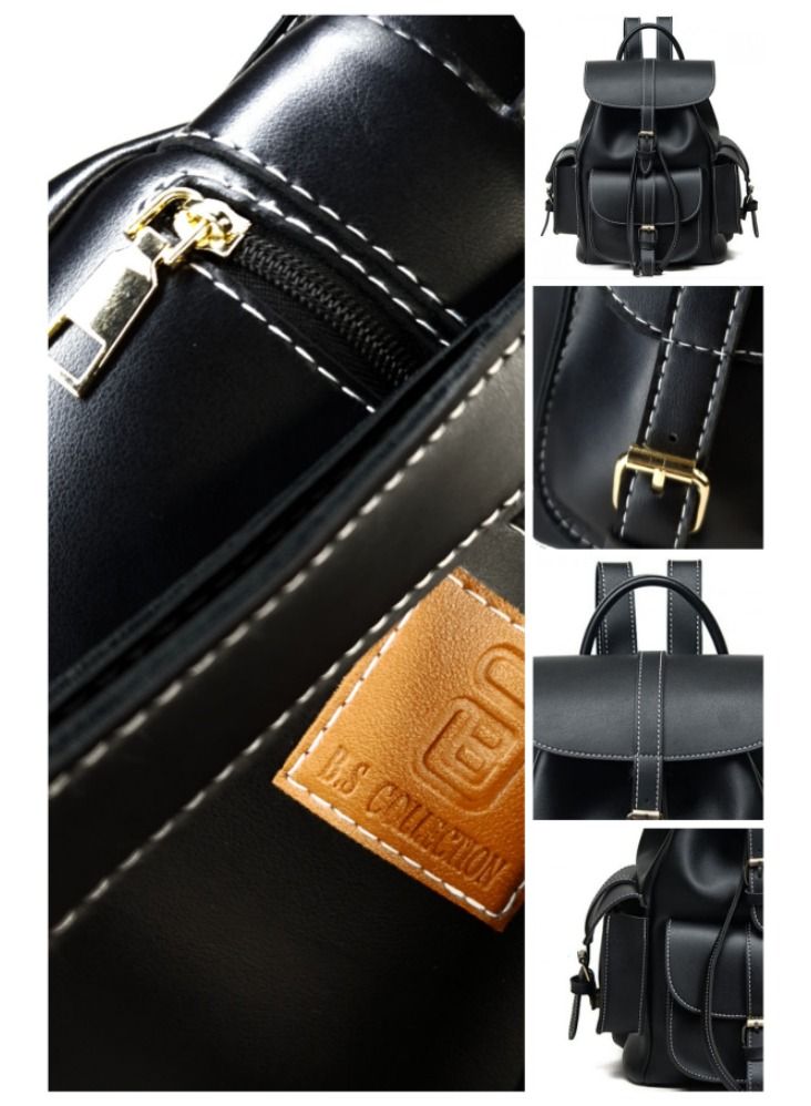 بي.أس كولكشن شنطة ظهر للبنات باك باك من الجلد الصناعي ناعم الملمس مريحة وعملية ومتعددة الجيوب و بسعة كبيرة حقيبة ظهر أسود من B.S COLLECTION - Image 3