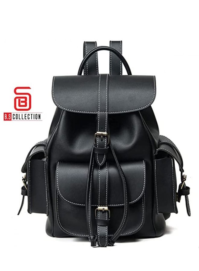 بي.أس كولكشن شنطة ظهر للبنات باك باك من الجلد الصناعي ناعم الملمس مريحة وعملية ومتعددة الجيوب و بسعة كبيرة حقيبة ظهر أسود من B.S COLLECTION - Image 2