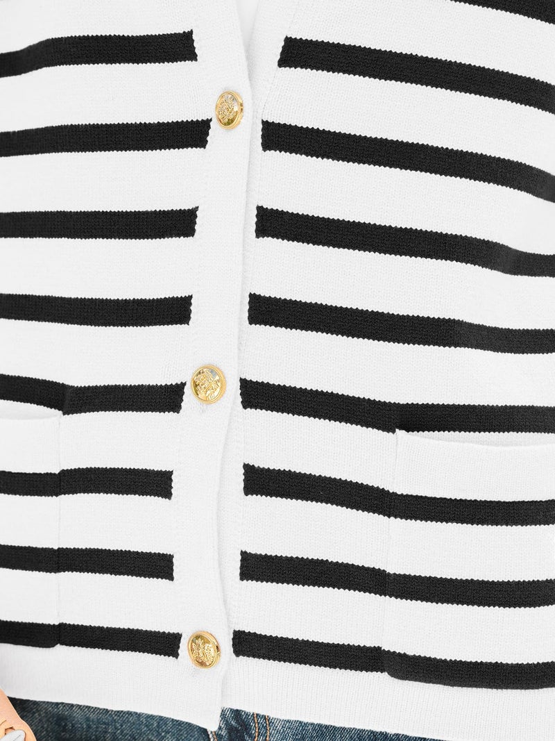 LILLUSORY Women's Striped Cardigan Sweaters Fall Outfits Clothes Fashion Trendy Long Sleeve Tops Casual Knit Lady Jackets White Black XL - Image 5