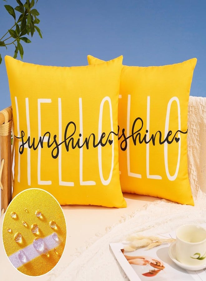 DFXSZ Outdoor Pillow Covers 18x18 Inch Set of 2 Hello Sunshine Decor Yellow Throw Pillow Covers Summer Outdoor Waterproof Pillow Covers Decor for Patio Funiture Garden Sofa Couch 020B - Image 1