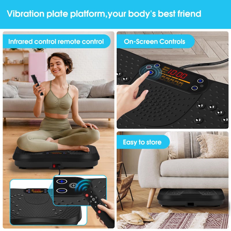 SoftGym Vibration Plate Exercise Machine for Lymphatic Drainage,Power Vibrate Stand Shake Board 450 Lbs Capacity Whole Body Workout Waver with Resistance Bands Weight Loss Gift for Women Men-Black - Image 2