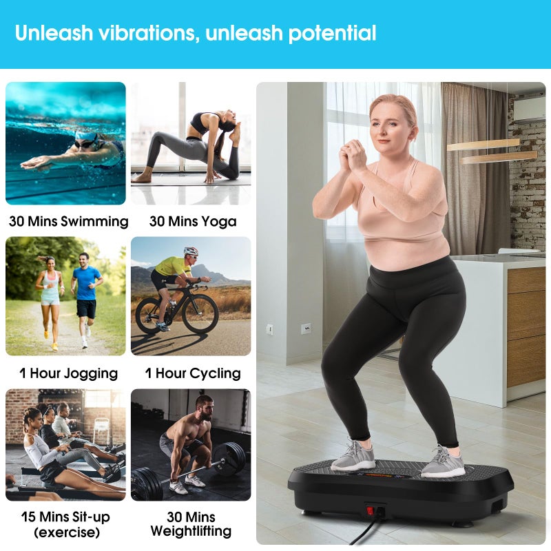 SoftGym Vibration Plate Exercise Machine for Lymphatic Drainage,Power Vibrate Stand Shake Board 450 Lbs Capacity Whole Body Workout Waver with Resistance Bands Weight Loss Gift for Women Men-Black - Image 4
