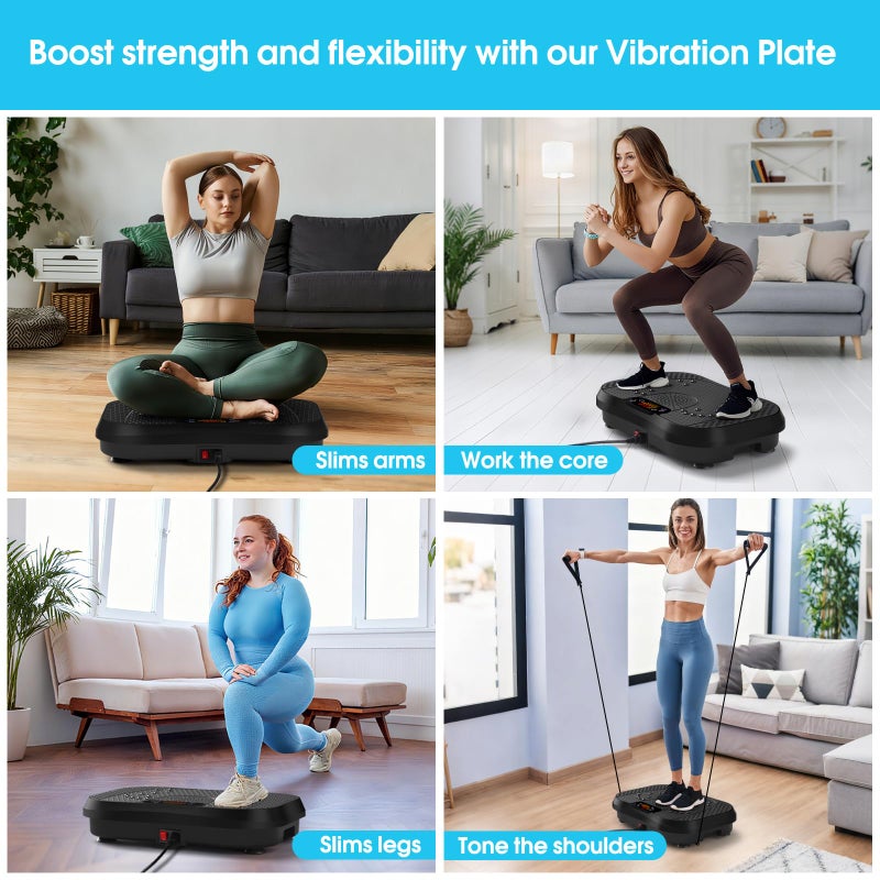 SoftGym Vibration Plate Exercise Machine for Lymphatic Drainage,Power Vibrate Stand Shake Board 450 Lbs Capacity Whole Body Workout Waver with Resistance Bands Weight Loss Gift for Women Men-Black - Image 5