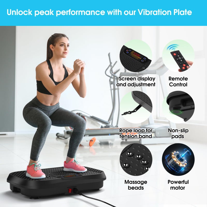 SoftGym Vibration Plate Exercise Machine for Lymphatic Drainage,Power Vibrate Stand Shake Board 450 Lbs Capacity Whole Body Workout Waver with Resistance Bands Weight Loss Gift for Women Men-Black - Image 3
