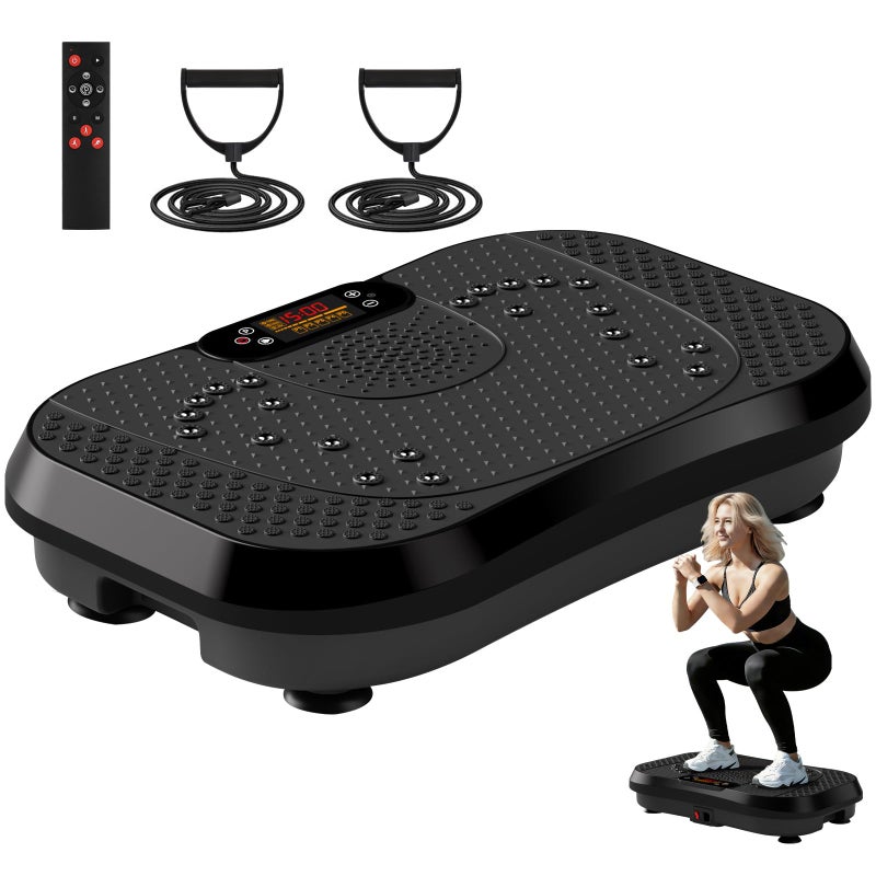SoftGym Vibration Plate Exercise Machine for Lymphatic Drainage,Power Vibrate Stand Shake Board 450 Lbs Capacity Whole Body Workout Waver with Resistance Bands Weight Loss Gift for Women Men-Black - Image 1