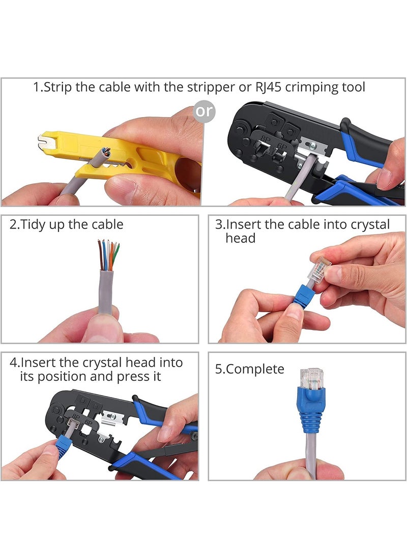 Scalebee SCALEBEE Ethernet Crimp ToolCat5 Cat5e Cat6 Crimping for UTP 8PRJ45 and 6PRJ12 4PRJ11 connectors Crimp Cut Strip ToolProfessional Network Crimper Cutter Stripper Network Wire Stripper  - Image 3