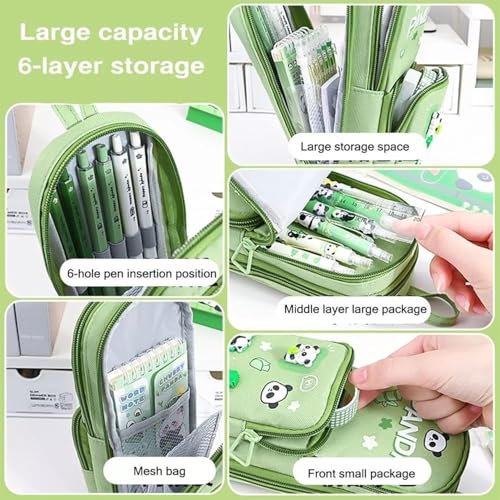 Royals hub EVA Panda Cartoon Theme 3D Pencil Case Pouch, Multipurpose Zipper for Kids, Pen and Pencil Bag for School Kids, Girls, Stationery Storage Box, Green - Image 3