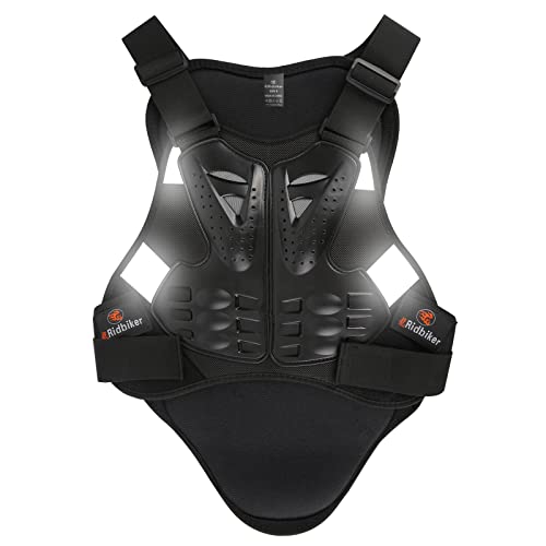 RIDBIKER Chest Protector Motorcycle, Dirt Bike Gear Body Armor Vest Spine Back Protector for Motocross Off-Road (Reflective at Night) (Black, S) - Image 1
