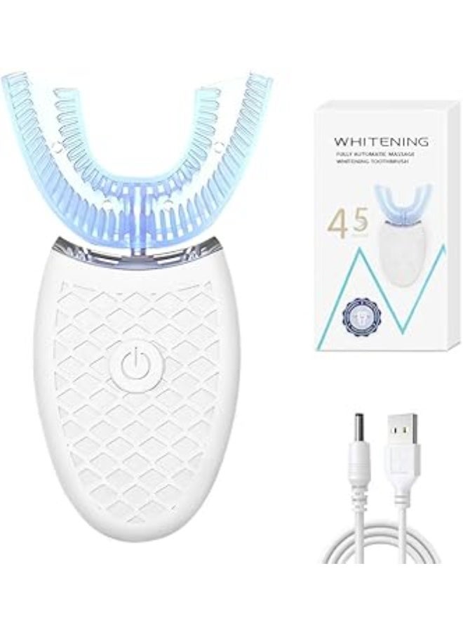 Ultrasonic Electric Toothbrush Adults, Automatic Toothbrush U Shaped Whole Mouth 360° Cleaning Teeth Whitening Hands Free Rechargeable IPX7 Waterproof (White)