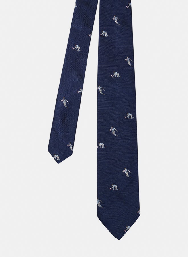 Eden Park Indigo silk tie with rugby player motifs - Image 1
