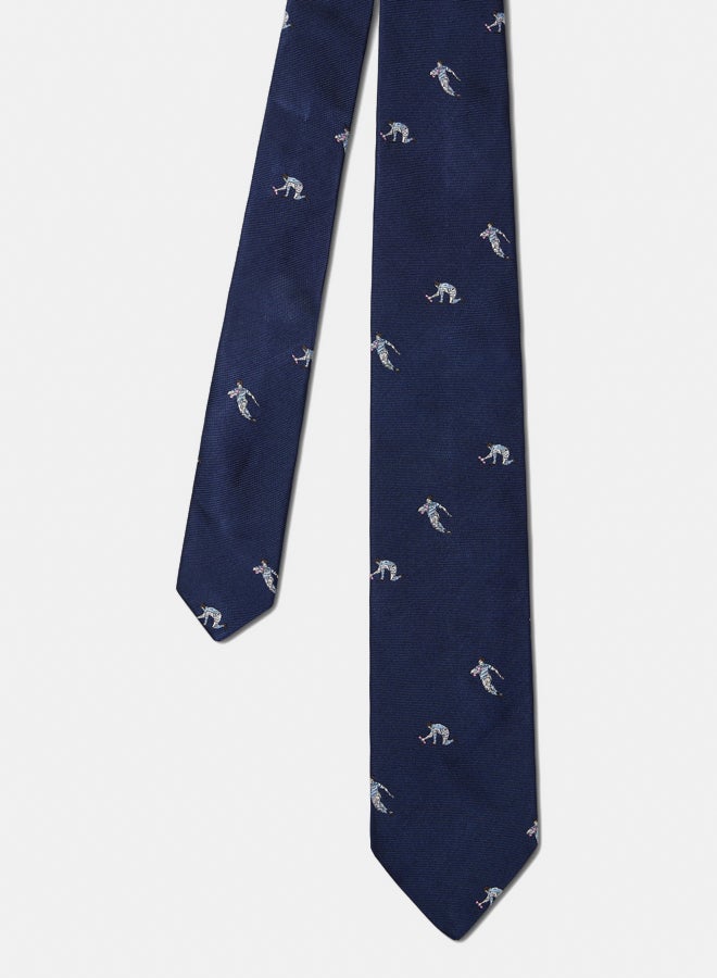 Eden Park Indigo silk tie with rugby player motifs - Image 2