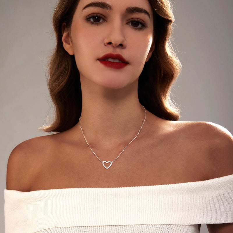 Zeffy Silver Cubic Zirconia Heart Necklace Open Heart Choker Necklaces Trendy Dainty Simple Silver Jewelry for Women Gifts - Image 4