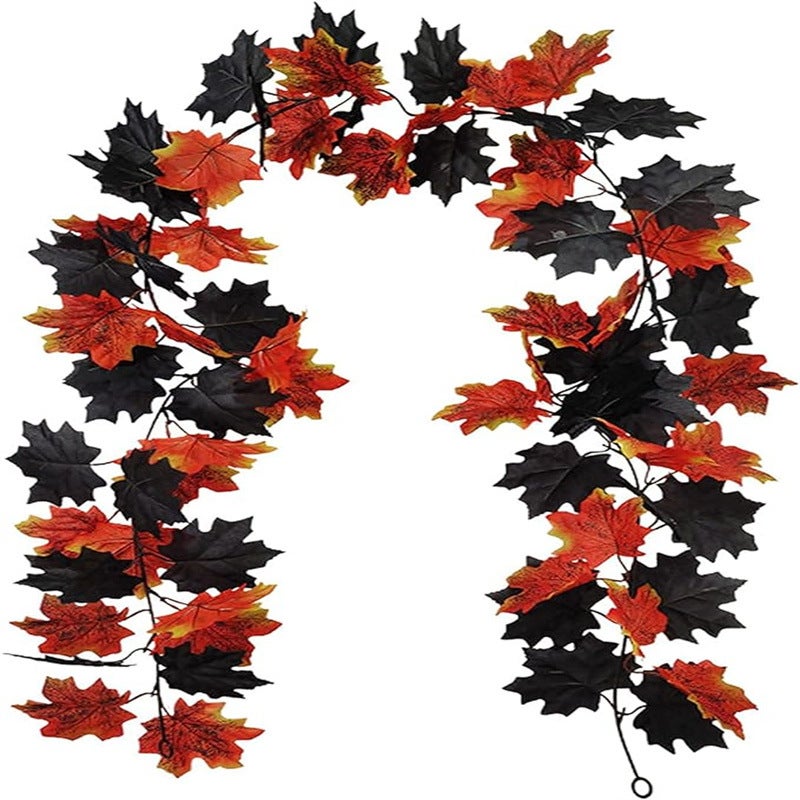 Generic Artificial Maple Vine for Halloween  Christmas Decor Black and red maple leaf rattan 