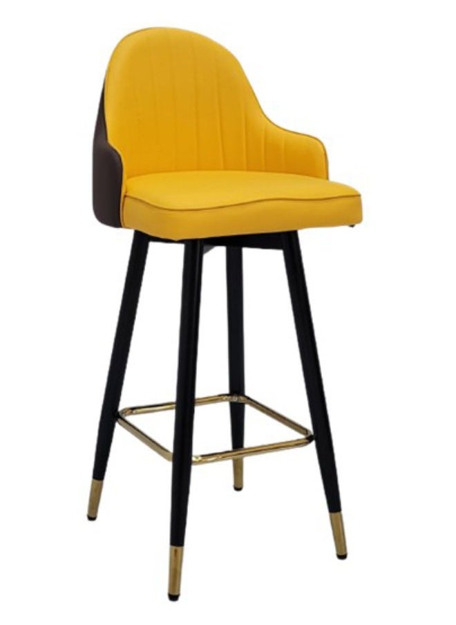 KARNAK Karnak Barstool Counter Height Stools Bar Stool with Back High Bar Chair Modern Stylish Chairs for Kitchen Counter PU Leather Seat Foam Top Seat Moving 360° Degree Color Yellow & Dark Brown  - Image 1