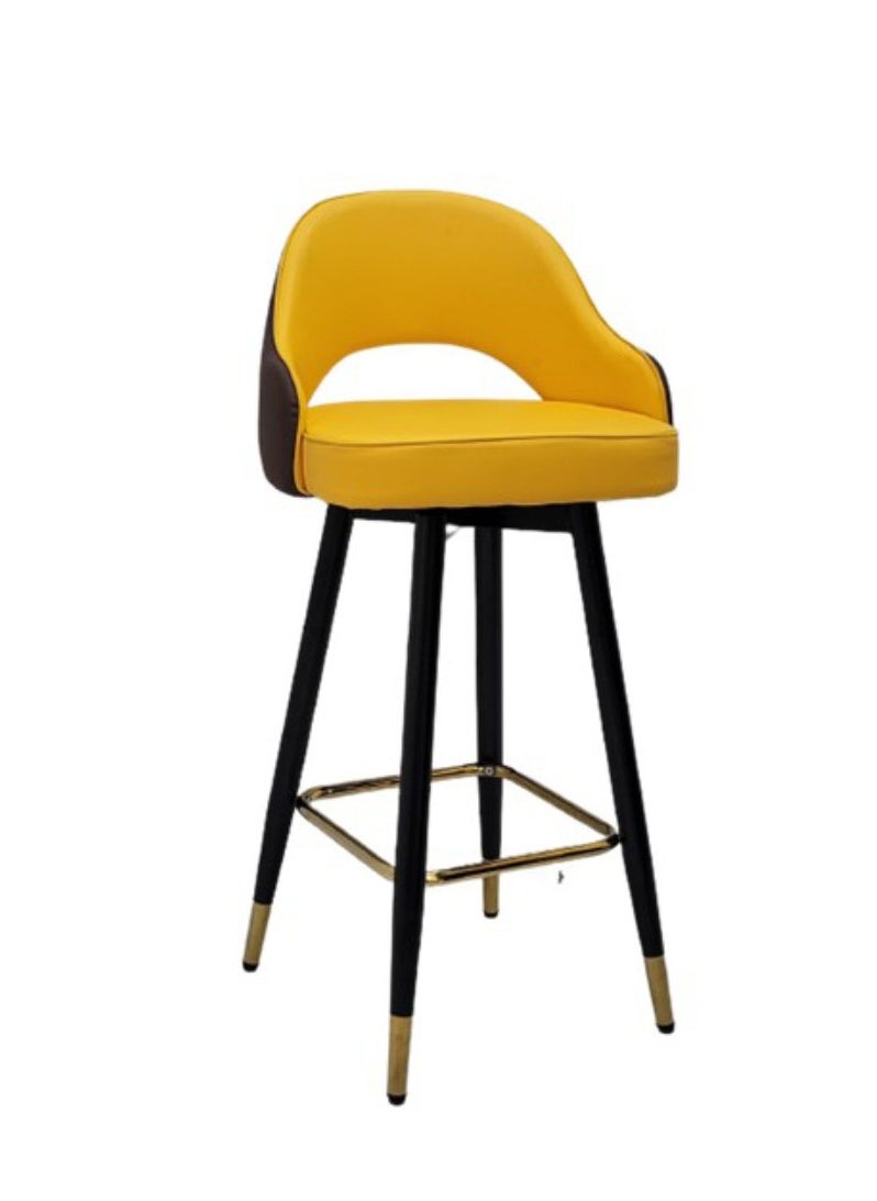 KARNAK Karnak Barstool Counter Height Stools Bar Stool with Back High Bar Chair Modern Stylish Chairs for Kitchen Counter PU Leather Seat Foam Top Seat Moving 360° Degree Color Yellow & Dark Brown  - Image 2
