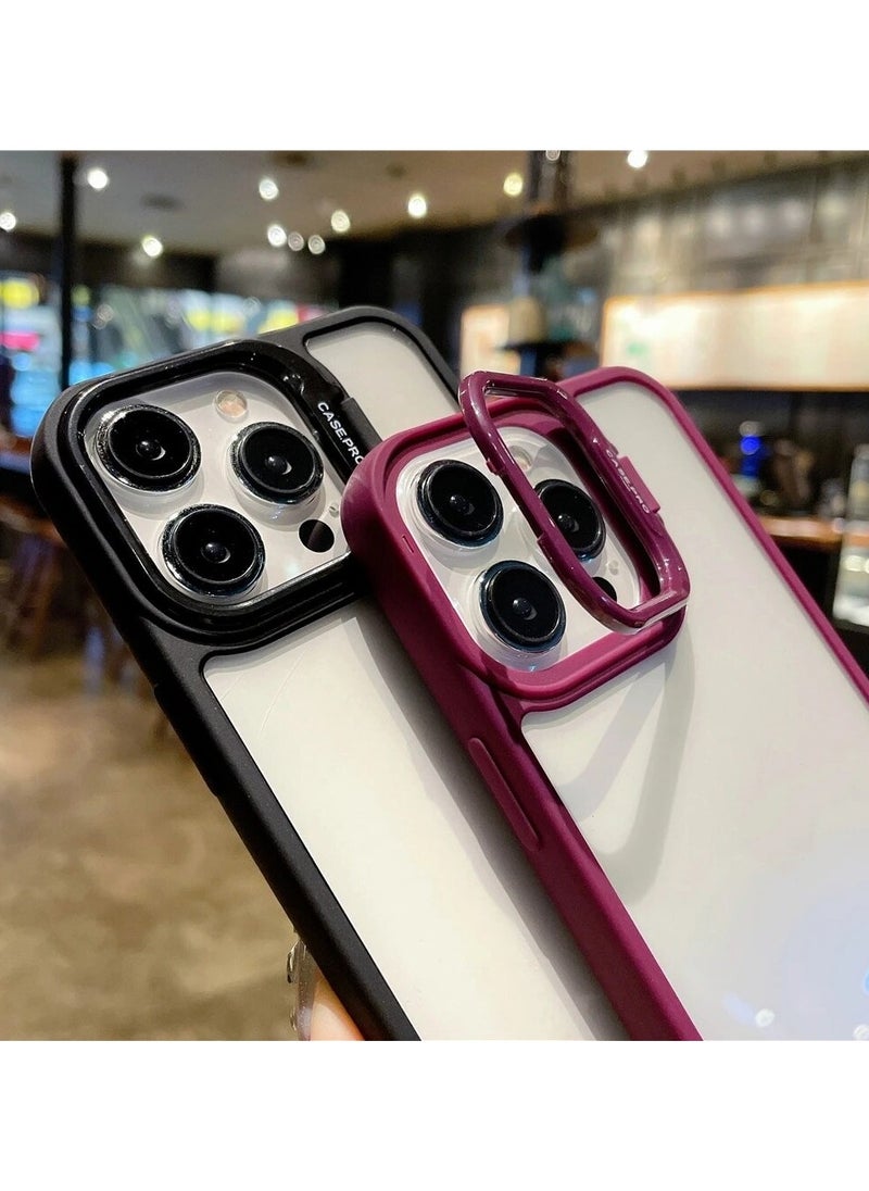 Generic - Luxury Invisible Folding Holder Holder Stand Phone Case For IPhone 15 Pro Case With Lens Film Ring Metal Bracket Soft Bumper Clear Hard Back Cover (Black) - Image 1