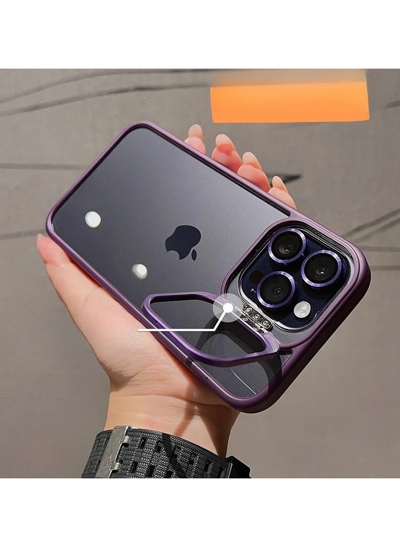 Generic - Luxury Invisible Folding Holder Holder Stand Phone Case For IPhone 15 Pro Case With Lens Film Ring Metal Bracket Soft Bumper Clear Hard Back Cover (Black) - Image 1