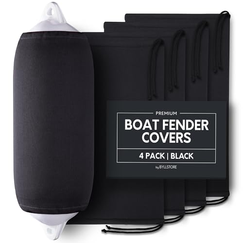 Byllstore Boat Fender Covers | Several Size Options Available | Black & Navy Blue | 1, 2 & 4-Pack | Polyester (4-Pack, Black, 10″ x 26″) - Image 1