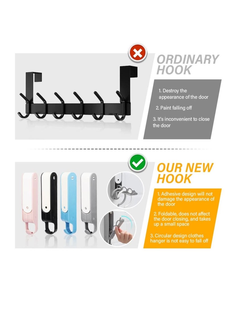 SYOSI 4 PCS Hidden Foldable Door Hooks, Punch-Free Over Door Hangers - Self-Adhesive Door Coat Hook for Bedroom, Bathroom, Coats, Towels Travel Portable Hat Hanger(Multi-Holes)  - Image 2