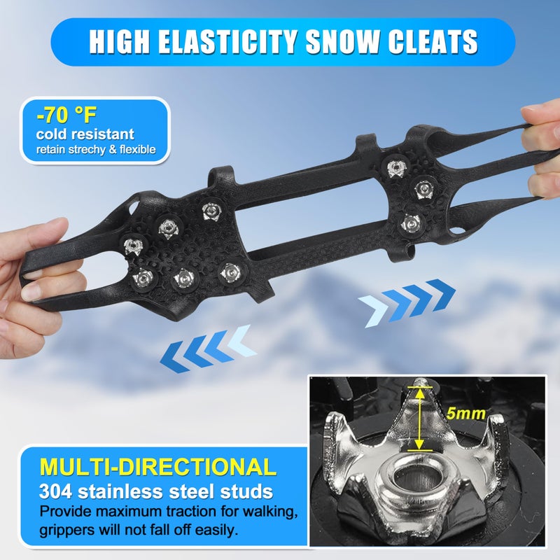 FUSIGO Ice Cleats for Shoes and Boots - Snow Traction Cleats Non Slip Crampons Ice Grippers for Women Men Kids Winter Walking Hiking Climbing - Image 2