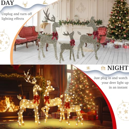 HbSpacstial 48 Inch 2.5D Gold Lighted Christmas Deer Decorations 3-Piece Outdoor Holiday Decorations Reindeer Set with 145 Warm White LEDs, Large Yard Display for Garden, Storefront - Image 5