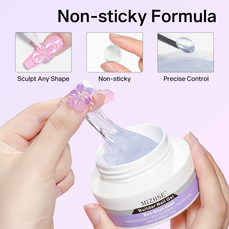 MIZHSE 3D Gel Nail Art Sculpting Gel, 60g Large Capacity Clear Solid Builder Gels for Nails, Non-Sticky Molding Hard Gels for Nail Art Charms, UV LED, with Gold Chrome Powder & Silicone Flower Mold - Image 2