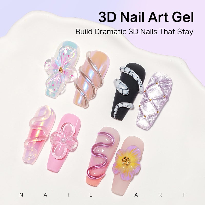 MIZHSE 3D Gel Nail Art Sculpting Gel, 60g Large Capacity Clear Solid Builder Gels for Nails, Non-Sticky Molding Hard Gels for Nail Art Charms, UV LED, with Gold Chrome Powder & Silicone Flower Mold - Image 4